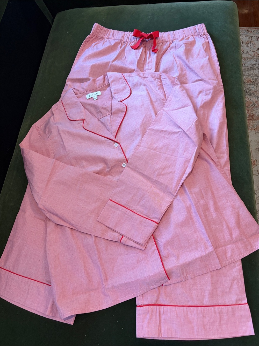 Lake red with red piping long sleeve pajama SET. Size L